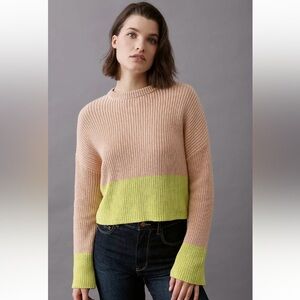 Anthropologie 525 Dana Knit Cotton Pullover Pink & Brown Sweater Size Small